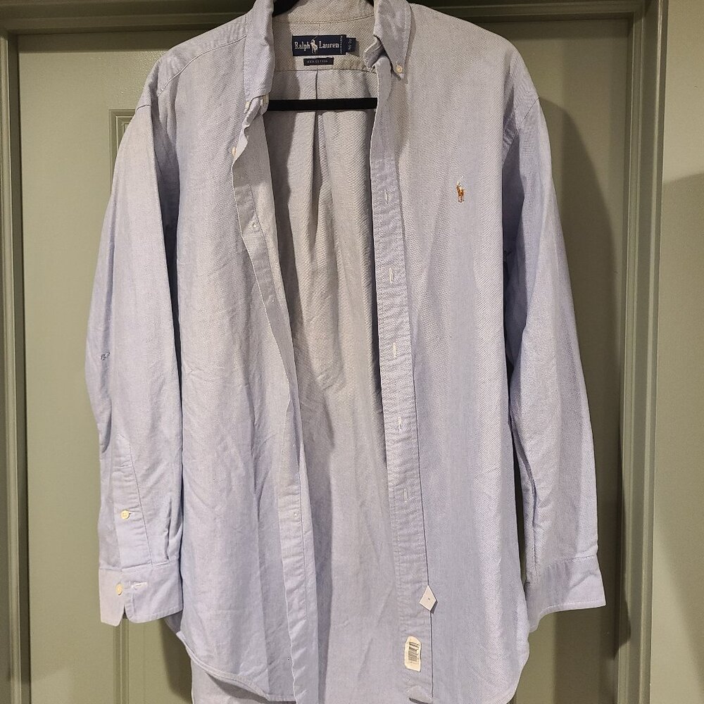 RALPH LAUREN Oxford Shirt Men 15 1/2 Blue Button Down Long Sleeve